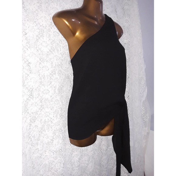 NWT BCBG Max Azria Sz XXS CERISE Asymmetrical Black One Shoulder Top - Picture 4 of 8